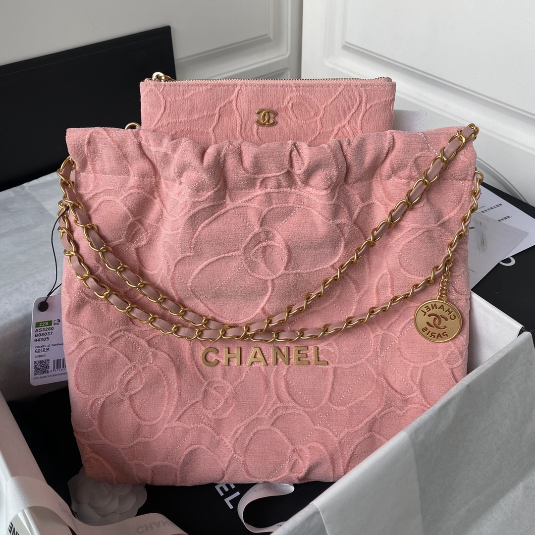 CHANEL 22 SMALL HANDBAG velvet PINK 13.7*14.4*2.7 in - Image 2