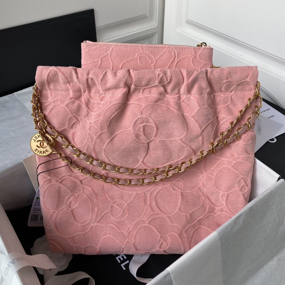 CHANEL 22 SMALL HANDBAG velvet PINK 13.7*14.4*2.7 in - Image 3