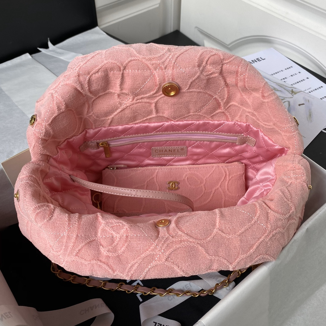 CHANEL 22 SMALL HANDBAG velvet PINK 13.7*14.4*2.7 in - Image 8