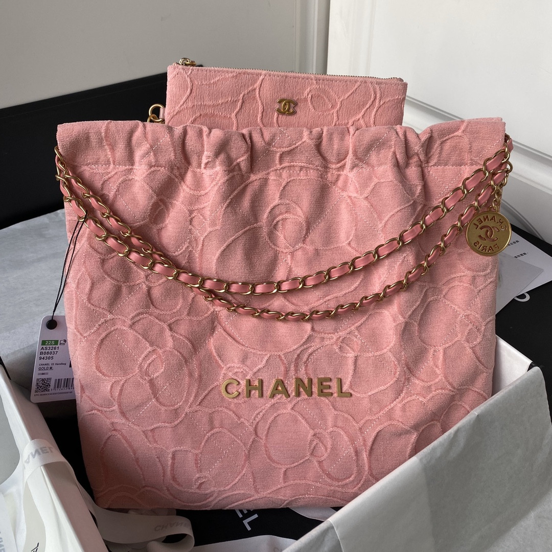 CHANEL 22 HANDBAG velvet pink 15.2*16.4*3.1 in