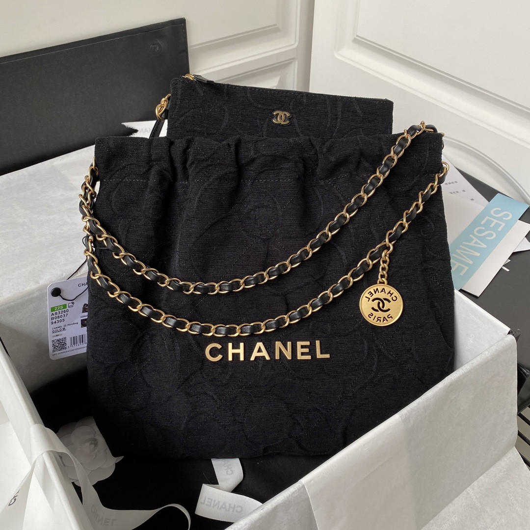 CHANEL 22 SMALL HANDBAG velvet BLACK 13.7*14.4*2.7 in - Image 2