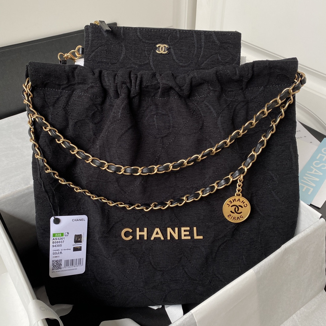 CHANEL 22 HANDBAG velvet black 15.21*16.38*3.12 in