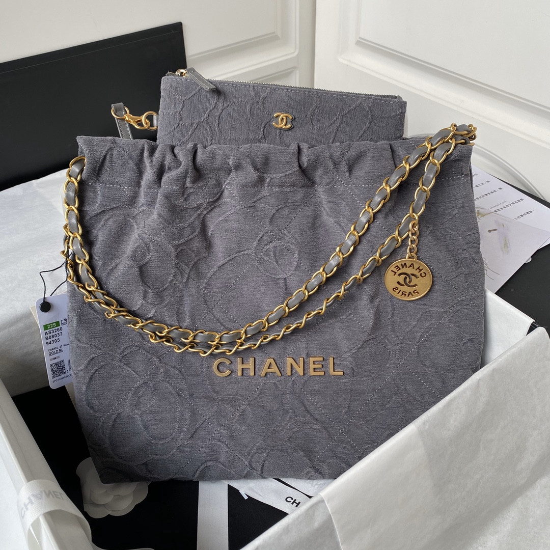 CHANEL 22 SMALL HANDBAG velvet GREY 13.7*14.4*2.7 in