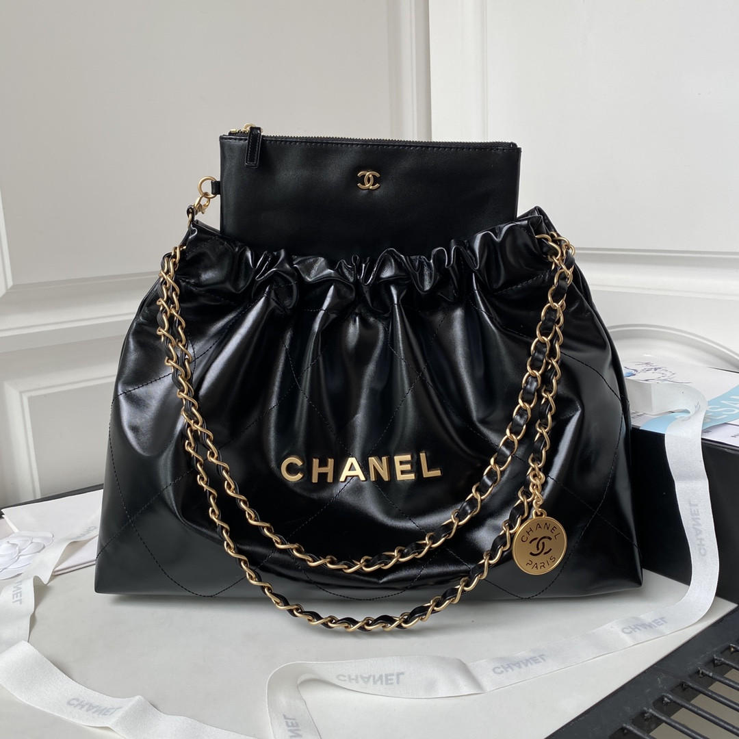 CHANEL 22 HANDBAG Shiny Calfskin BLACK 30*45*8cm