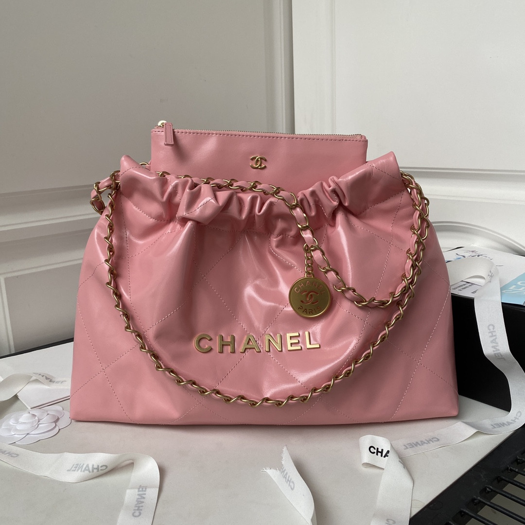 CHANEL 22 HANDBAG Shiny Calfskin PINK 30*45*8cm