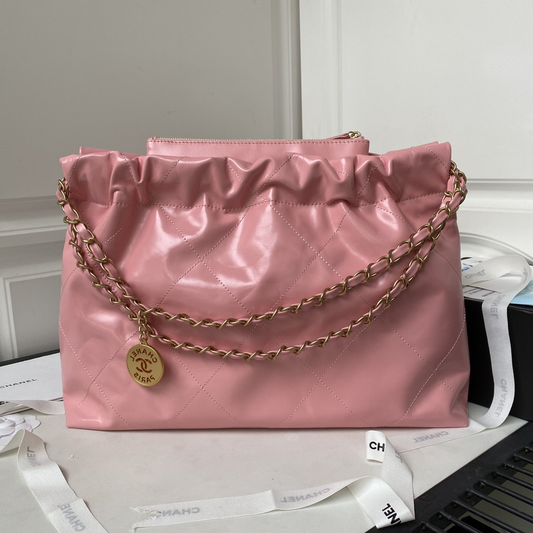 CHANEL 22 HANDBAG Shiny Calfskin PINK 30*45*8cm - Image 3