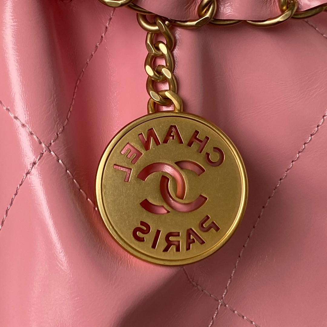 CHANEL 22 HANDBAG Shiny Calfskin PINK 30*45*8cm - Image 5