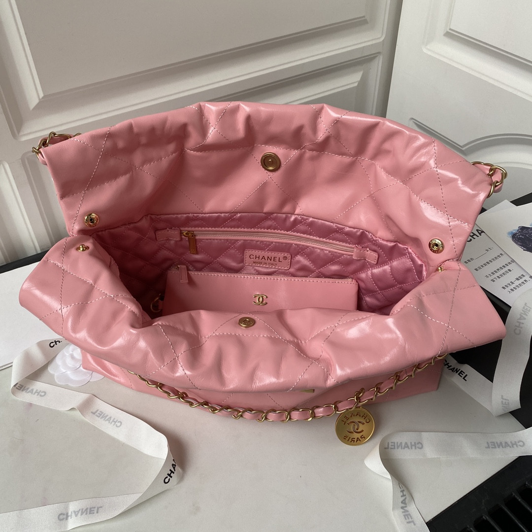 CHANEL 22 HANDBAG Shiny Calfskin PINK 30*45*8cm - Image 9