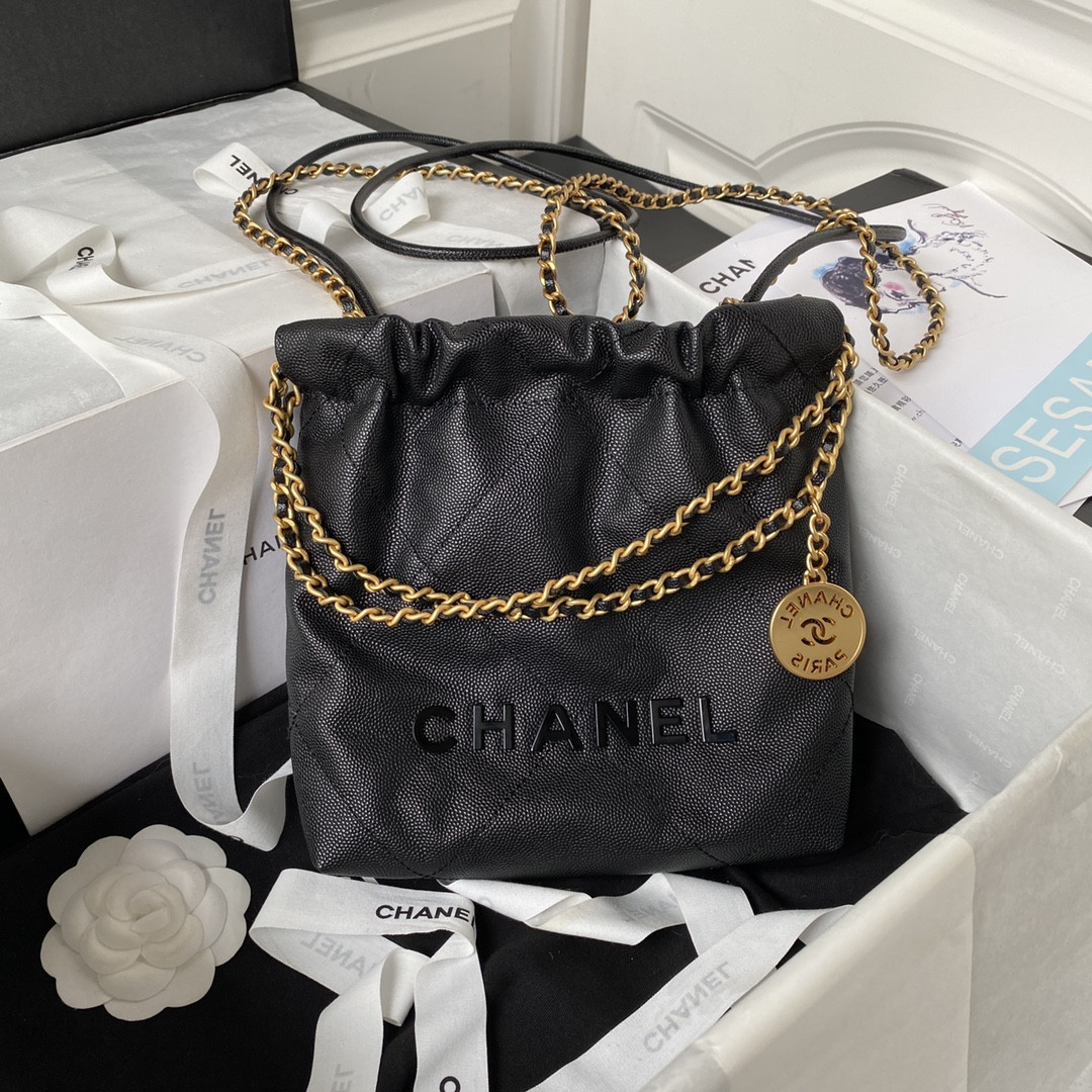 CHANEL 22 MINI HANDBAG GRAINED LEATHER BLACK 7.8 * 7.4 * 2.3 in