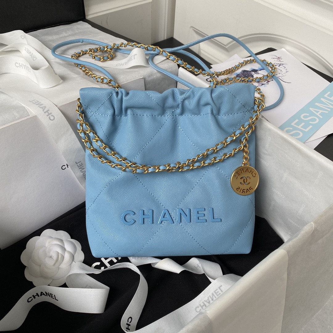 CHANEL 22 MINI HANDBAG GRAINED LEATHER BLUE 7.8 * 7.4 * 2.3 in