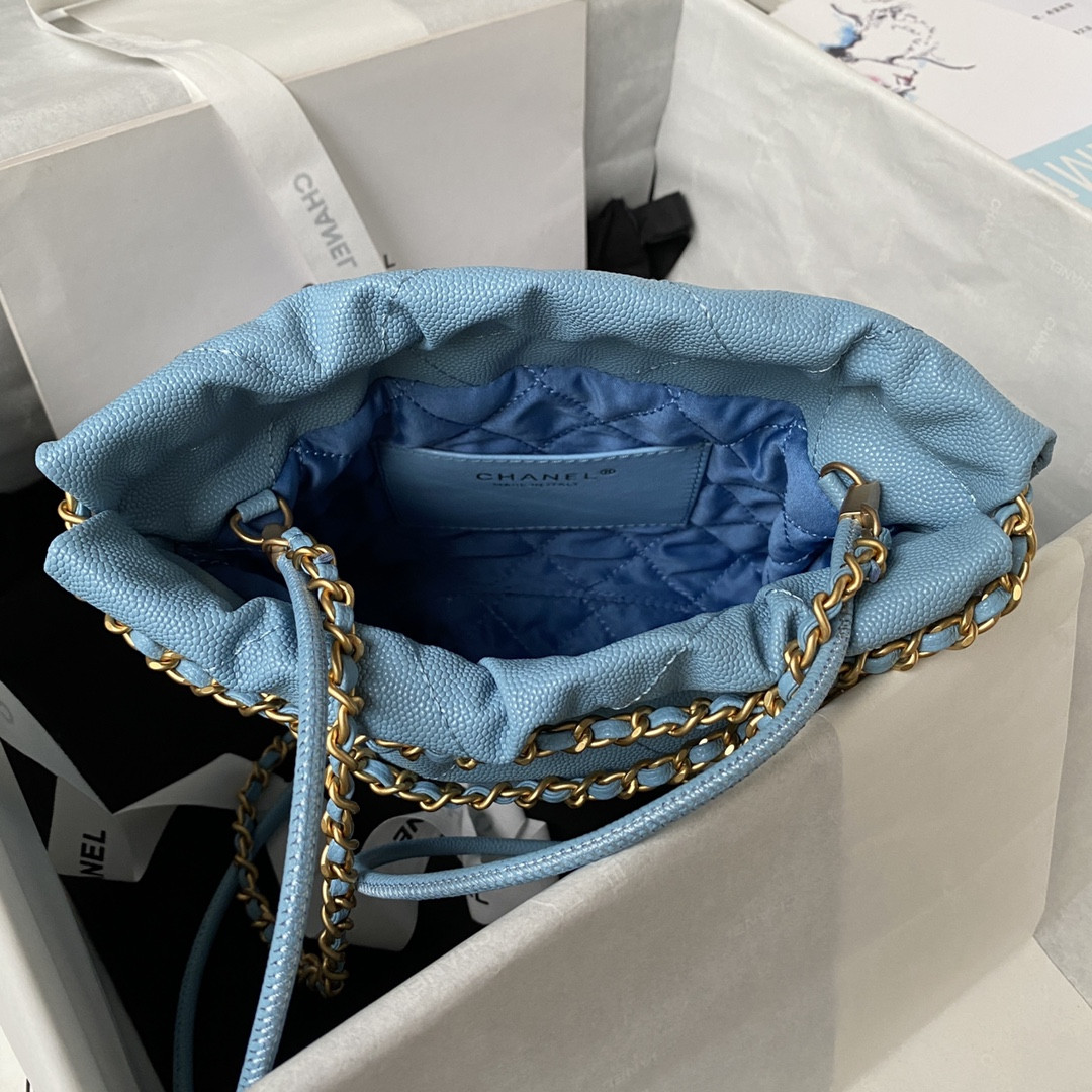CHANEL 22 MINI HANDBAG GRAINED LEATHER BLUE 7.8 * 7.4 * 2.3 in - Image 7