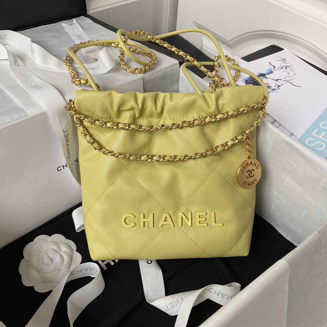 CHANEL 22 MINI HANDBAG GRAINED LEATHER YELLOW 7.8 * 7.4 * 2.3 in