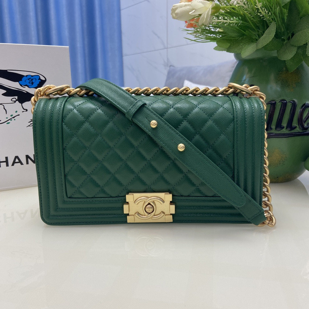 BOY CHANEL HANDBAG Shiny Grained Calfskin Gold-Tone Metal red 5.9 × 9.8 × 3.5 in