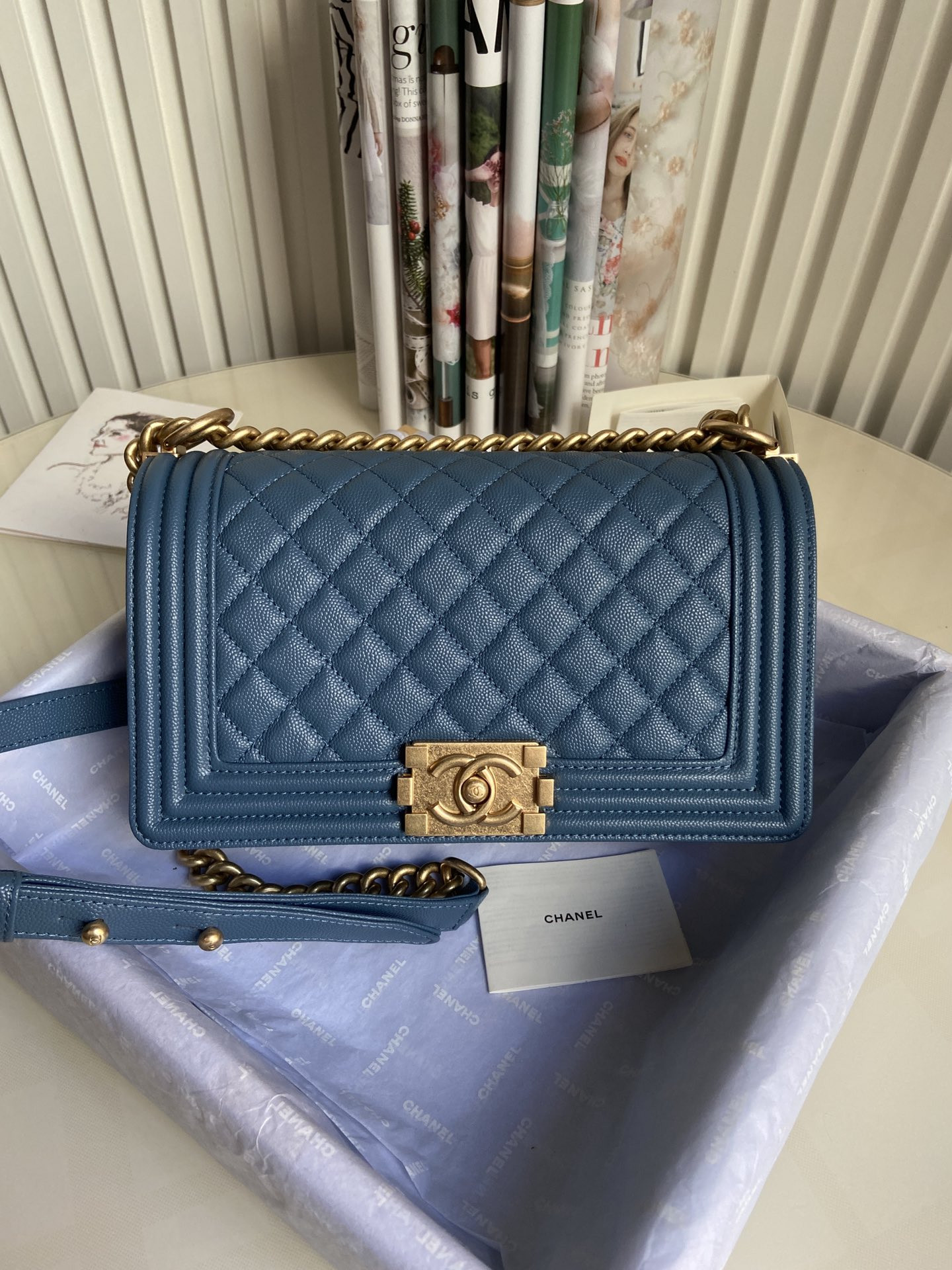BOY CHANEL HANDBAG Shiny Red Grained Calfskin Gold-Tone Metal 5.9 × 9.8 × 3.5 in
