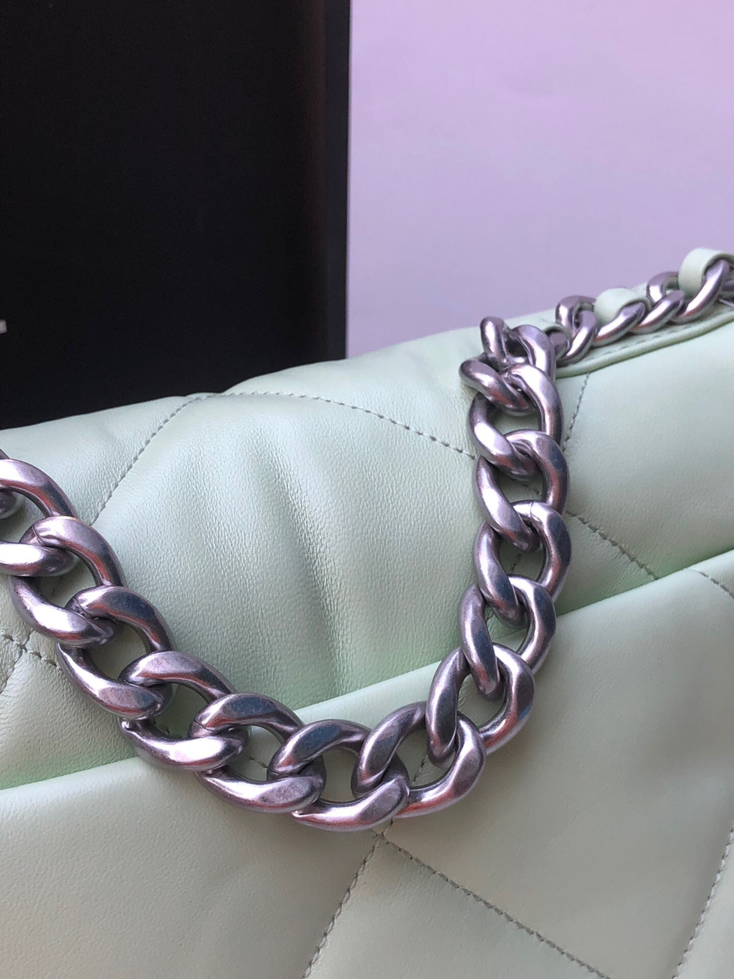 CHANEL 19 HANDBAG Shiny Leather, Gold-Tone, Silver-Tone Ruthenium-Finish Metal Green 6.2 * 10.1 * 3.5 in - Image 10