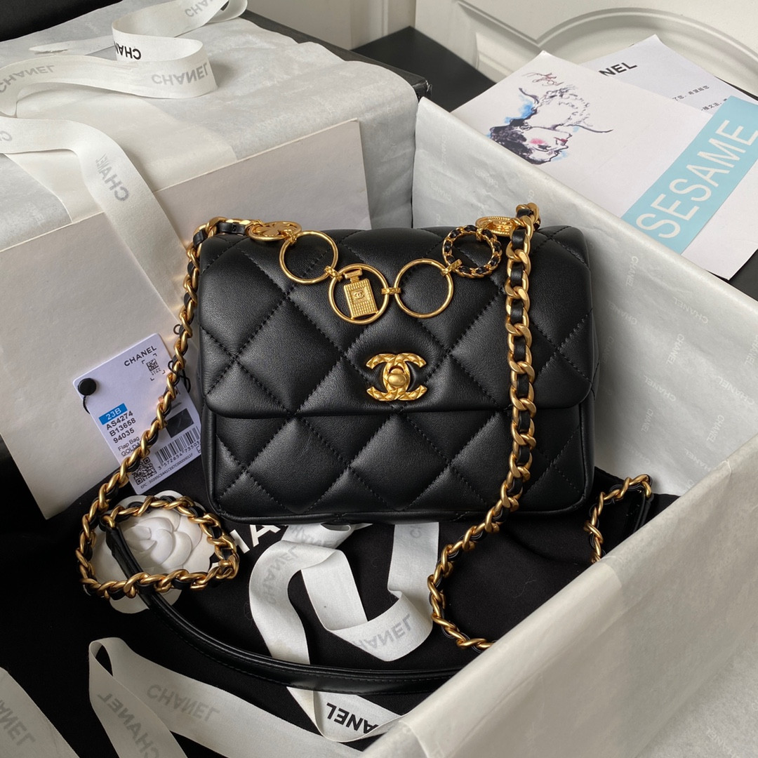 CHANEL MINI FLAP BAG BLACK 5.3 × 6.6 × 3.1 in - Image 2