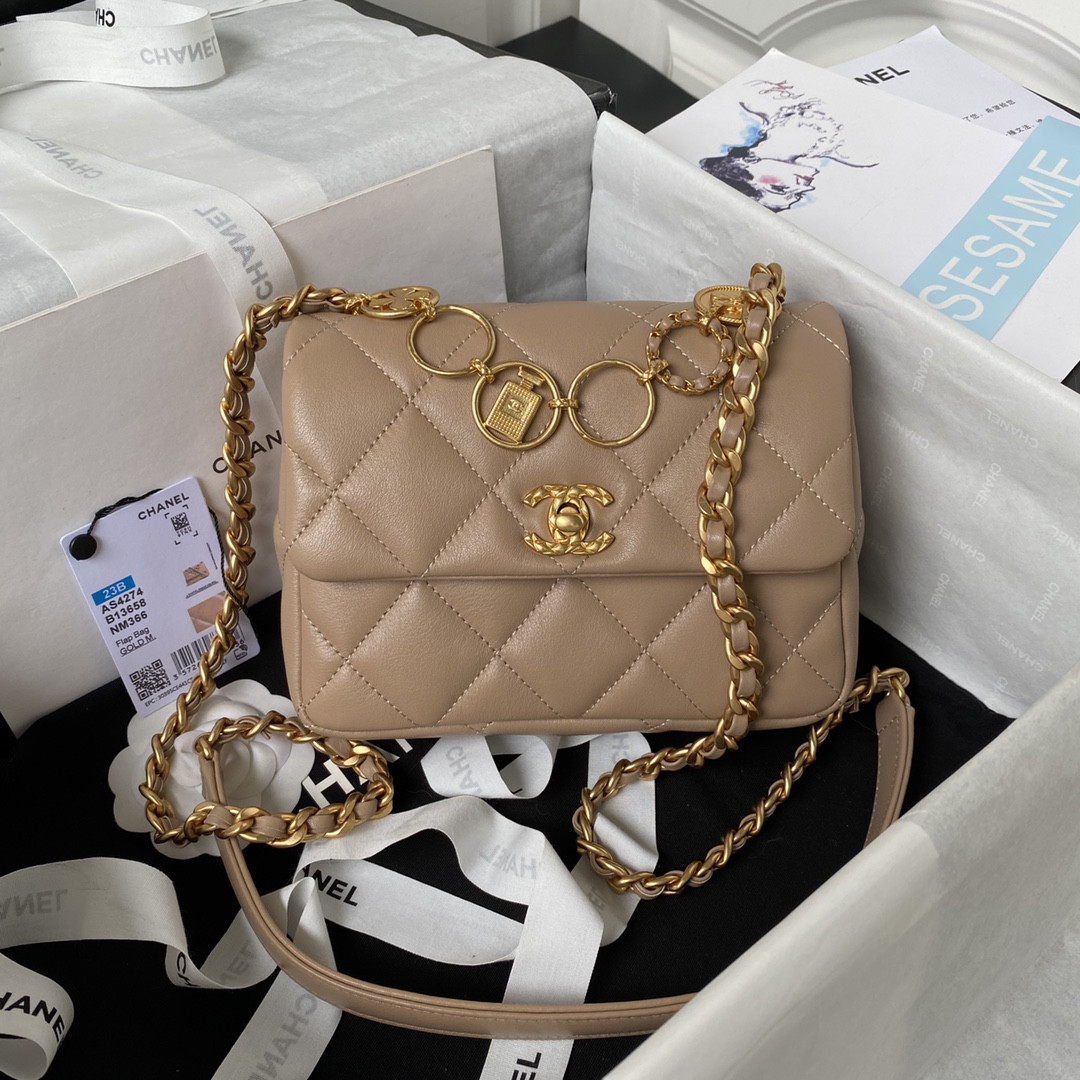 CHANEL MINI FLAP BAG Khaki 5.3 × 6.6 × 3.1 in - Image 2