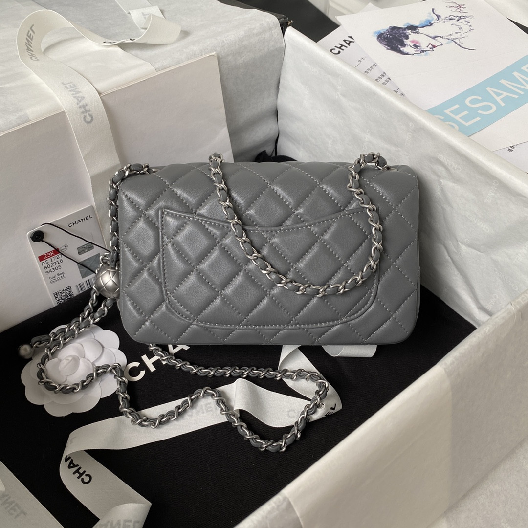 CHANEL MINI FLAP BAG SHINY CALFSKIN SILVER-TONE METAL GRAY 4.7 × 7.8 × 2.3 in - Image 3