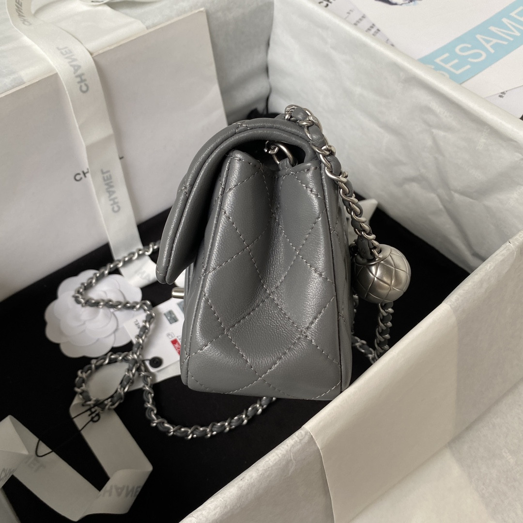 CHANEL MINI FLAP BAG SHINY CALFSKIN SILVER-TONE METAL GRAY 4.7 × 7.8 × 2.3 in - Image 6
