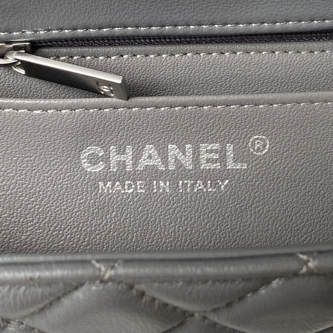 CHANEL MINI FLAP BAG SHINY CALFSKIN SILVER-TONE METAL GRAY 4.7 × 7.8 × 2.3 in - Image 8