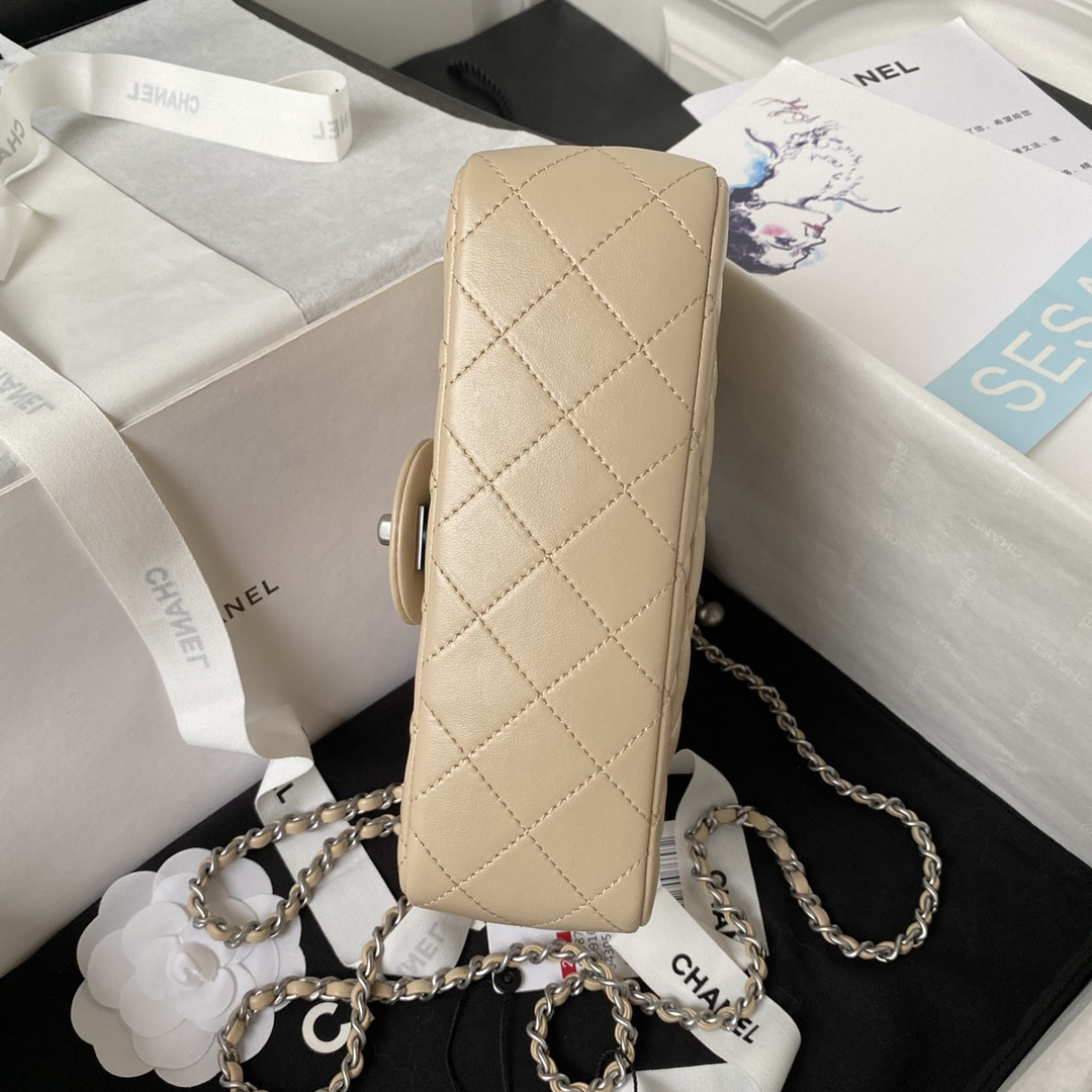CHANEL MINI FLAP BAG SHINY CALFSKIN SILVER-TONE METAL LIGHT beige 4.7 × 7.8 × 2.3 in - Image 6