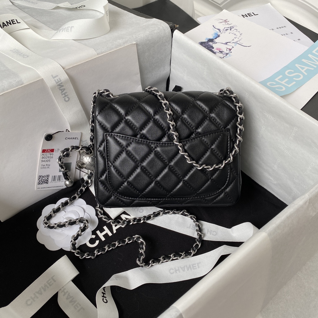 CHANEL MINI FLAP BAG SHINY CALFSKIN SILVER-Tone METAL BLACK 5.3 × 6.6 × 3.1 in - Image 3