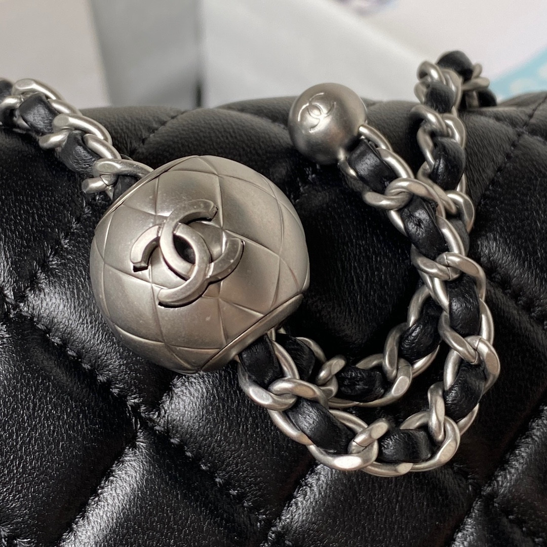 CHANEL MINI FLAP BAG SHINY CALFSKIN SILVER-Tone METAL BLACK 5.3 × 6.6 × 3.1 in - Image 5