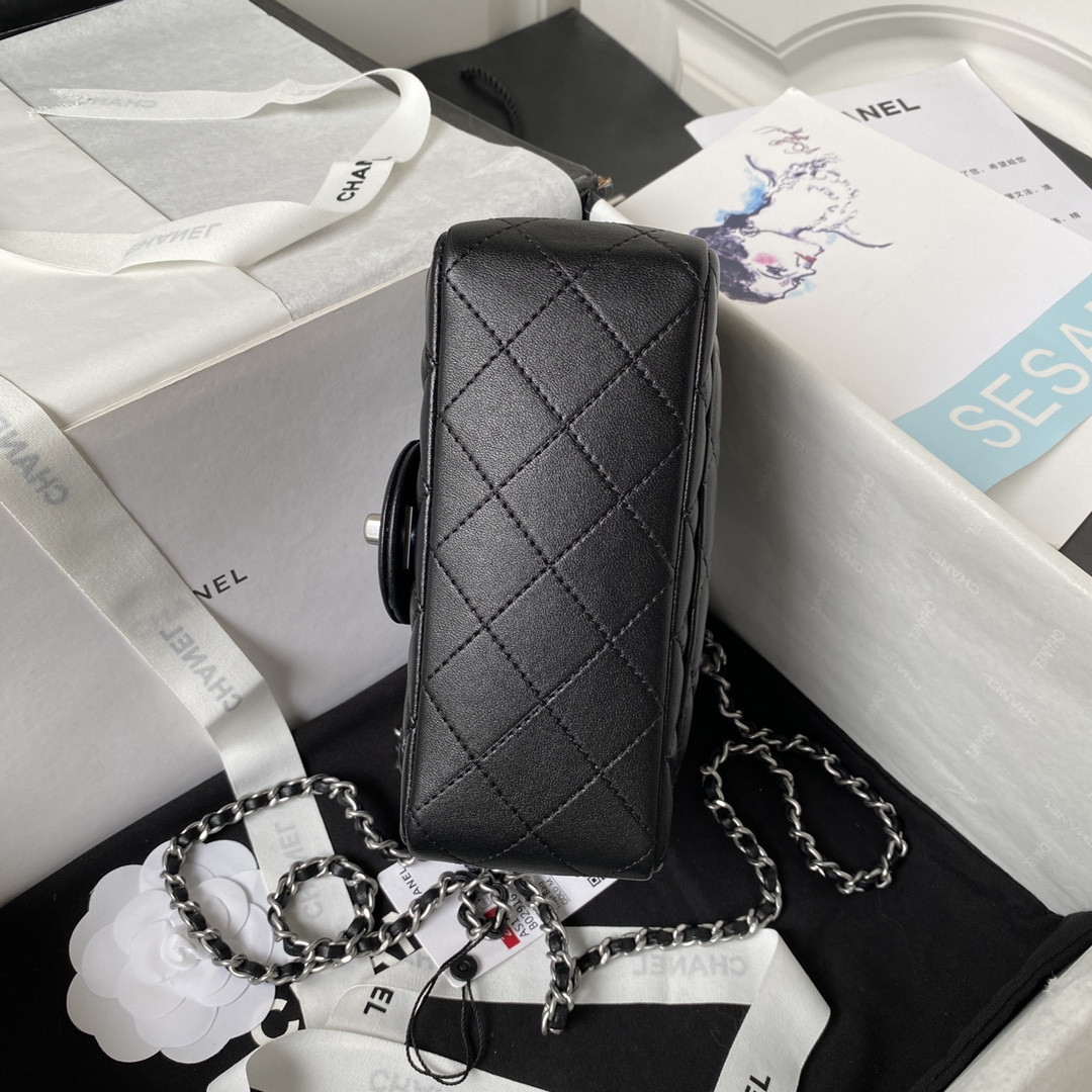 CHANEL MINI FLAP BAG SHINY CALFSKIN SILVER-Tone METAL BLACK 5.3 × 6.6 × 3.1 in - Image 7