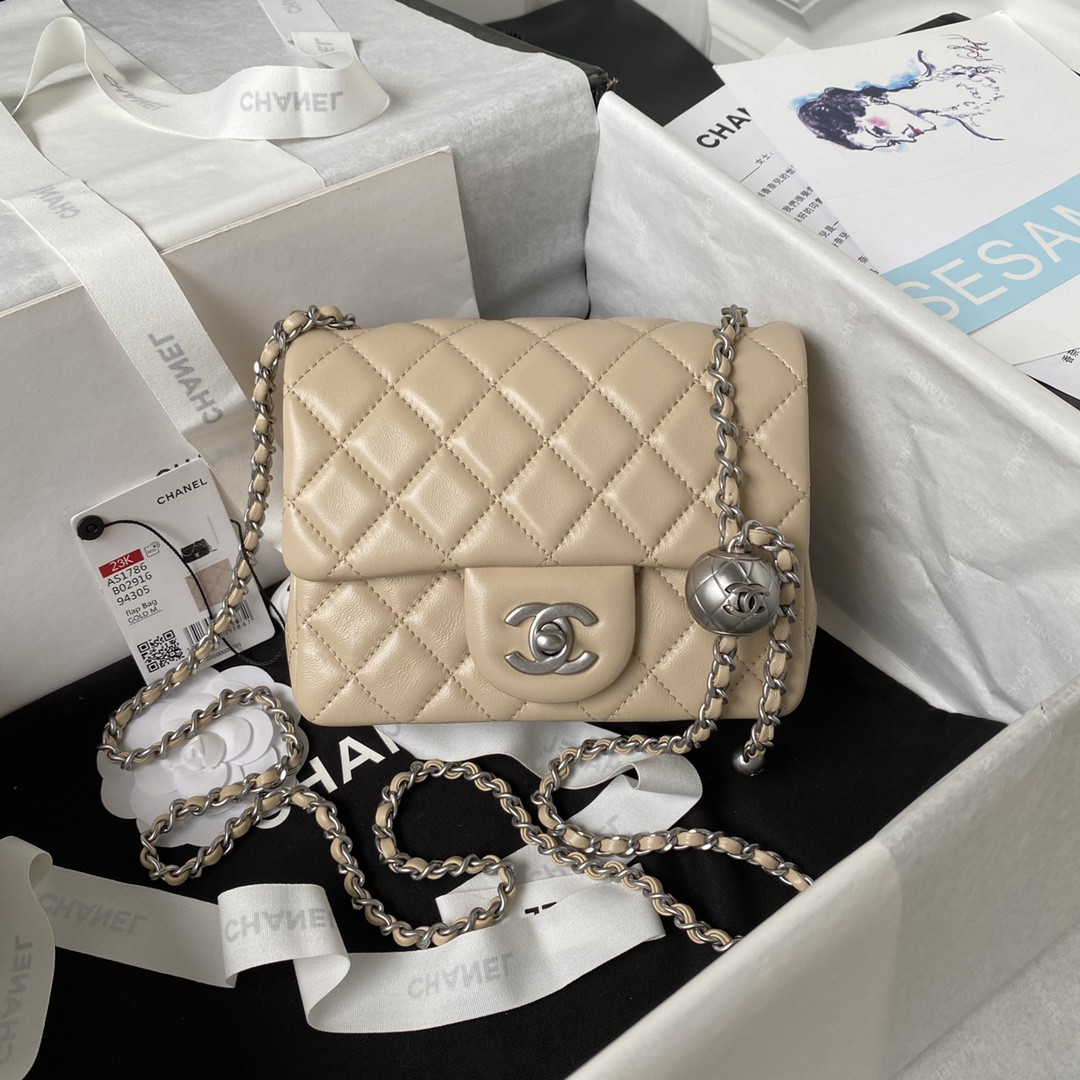 CHANEL MINI FLAP BAG SHINY CALFSKIN SILVER-Tone METAL COFFEE 5.3 × 6.6 × 3.1 in