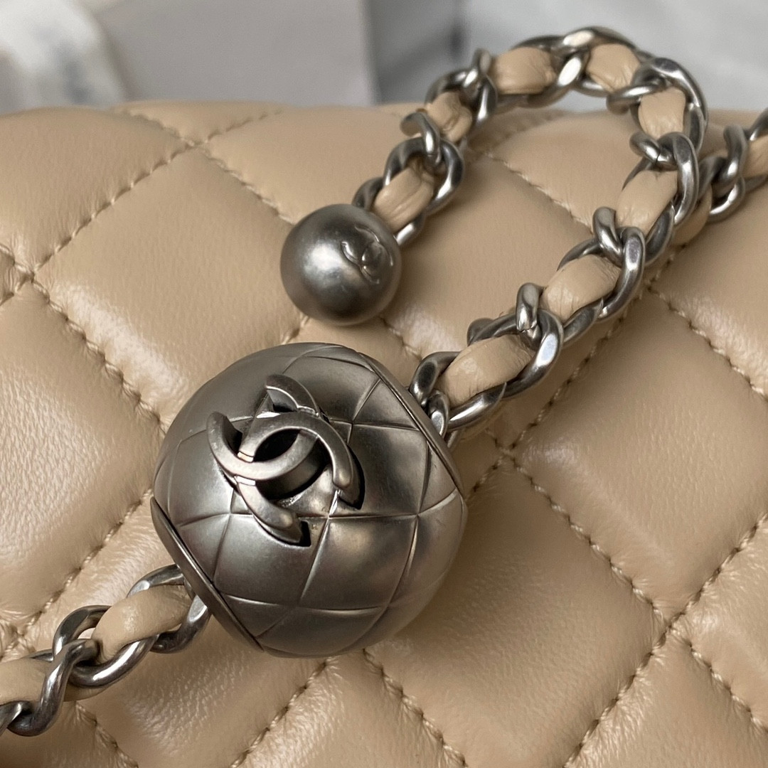CHANEL MINI FLAP BAG SHINY CALFSKIN SILVER-Tone METAL COFFEE 5.3 × 6.6 × 3.1 in - Image 5
