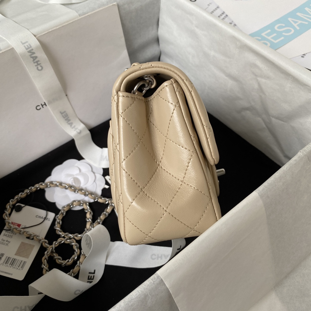CHANEL MINI FLAP BAG SHINY CALFSKIN SILVER-Tone METAL COFFEE 5.3 × 6.6 × 3.1 in - Image 6