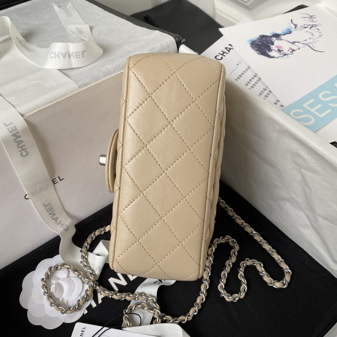 CHANEL MINI FLAP BAG SHINY CALFSKIN SILVER-Tone METAL COFFEE 5.3 × 6.6 × 3.1 in - Image 7