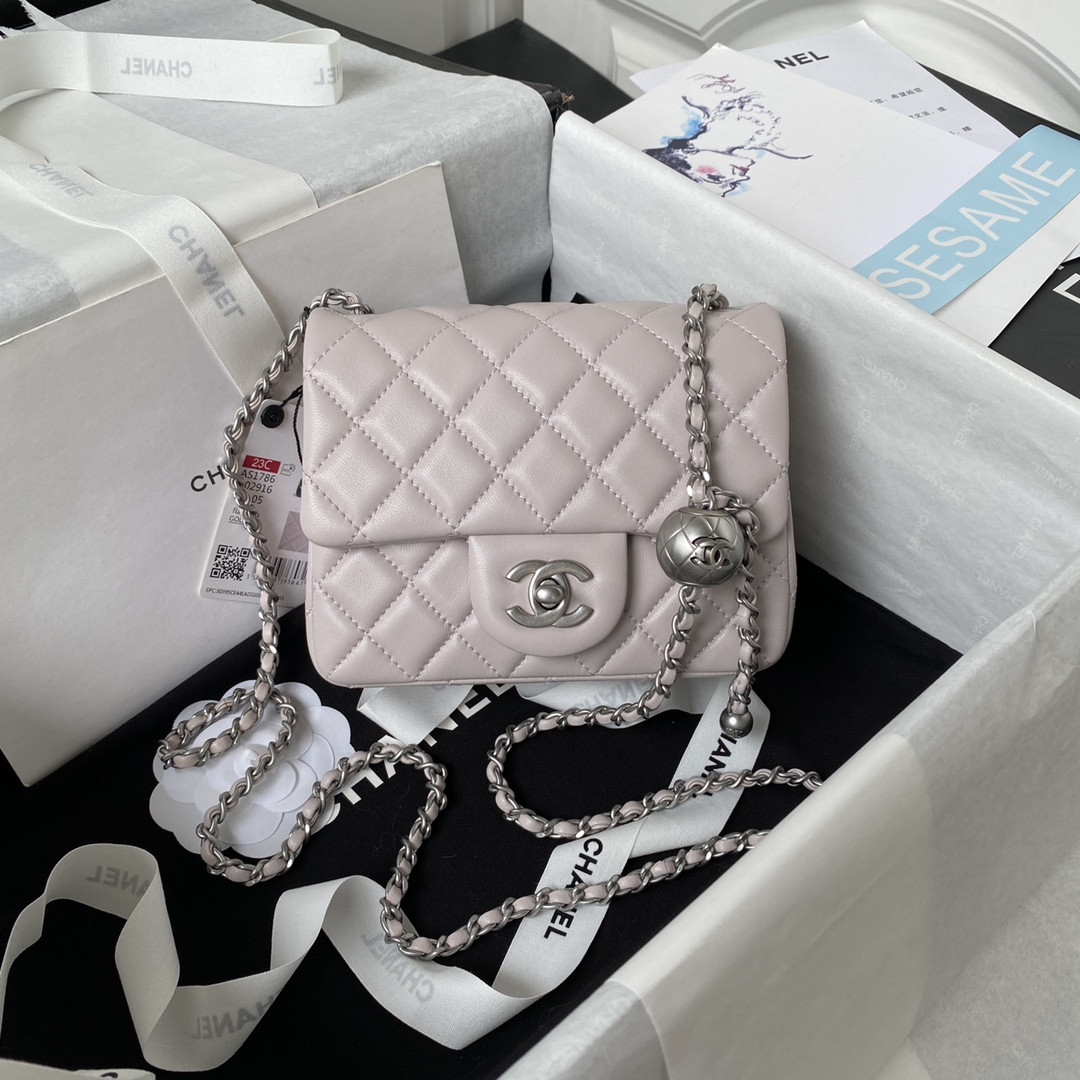 CHANEL MINI FLAP BAG SHINY CALFSKIN SILVER-Tone METAL 5.3 × 6.6 × 3.1 in
