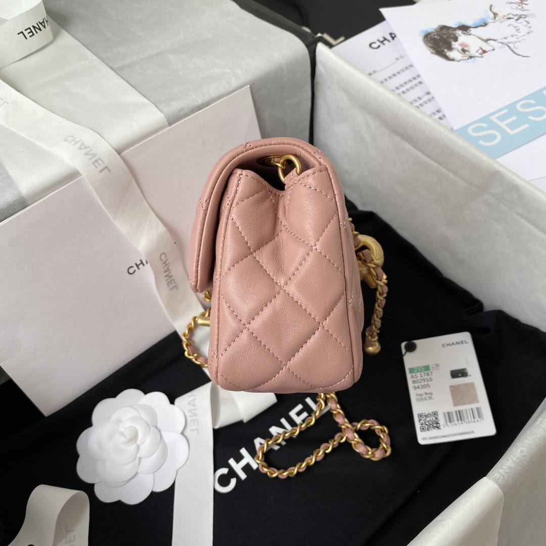 CHANEL MINI FLAP BAG SHINY CALFSKIN gold-TONE METAL PINK 4.7 × 7.8 × 2.3 in - Image 6