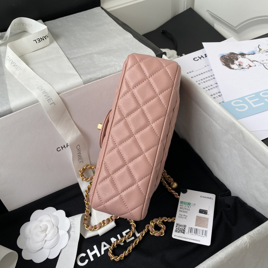 CHANEL MINI FLAP BAG SHINY CALFSKIN gold-TONE METAL PINK 4.7 × 7.8 × 2.3 in - Image 7