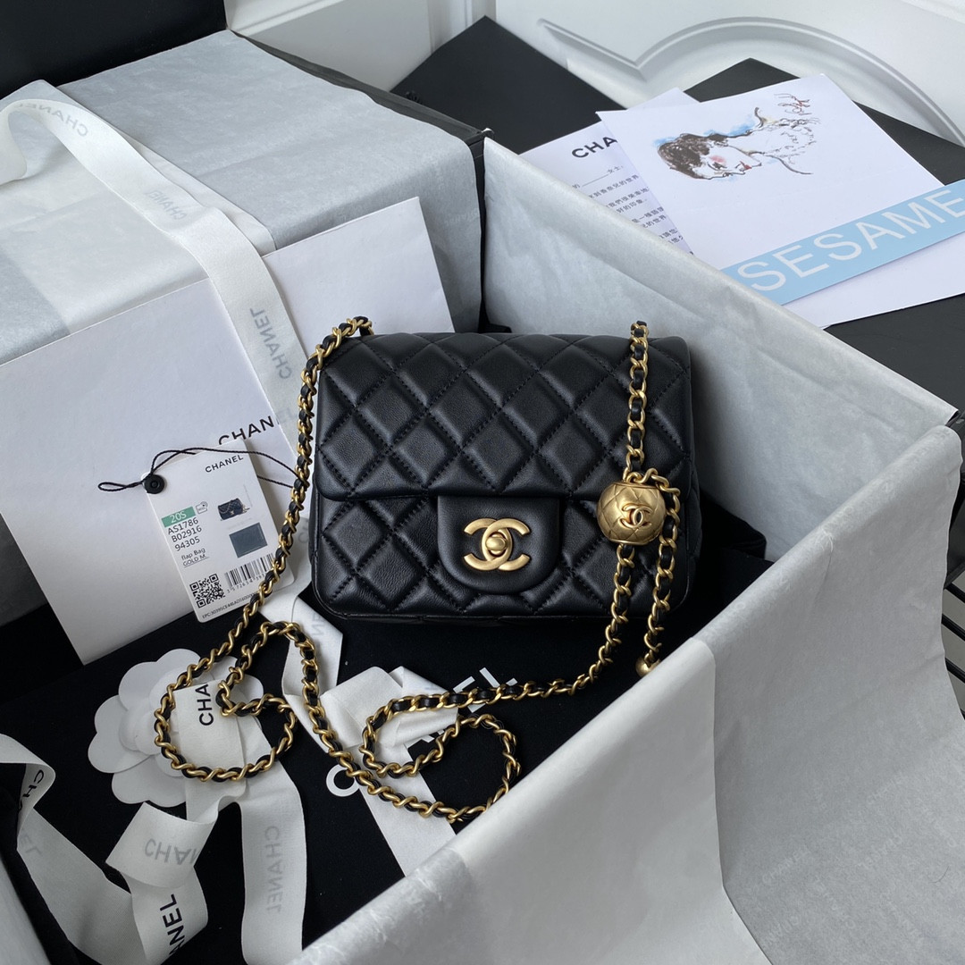 CHANEL MINI FLAP BAG SHINY CALFSKIN Gold-Tone METAL BLack 5.3 × 6.6 × 3.1 in - Image 2
