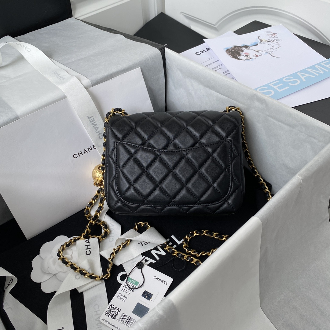 CHANEL MINI FLAP BAG SHINY CALFSKIN Gold-Tone METAL BLack 5.3 × 6.6 × 3.1 in - Image 3