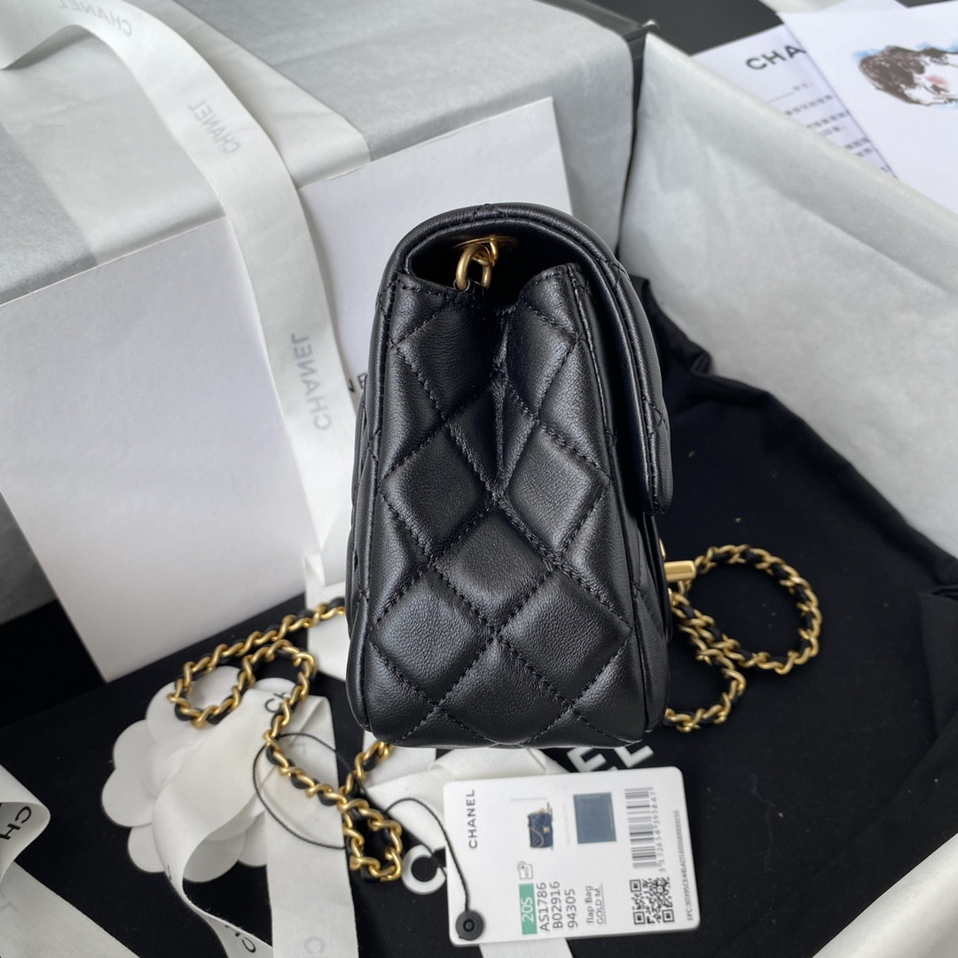CHANEL MINI FLAP BAG SHINY CALFSKIN Gold-Tone METAL BLack 5.3 × 6.6 × 3.1 in - Image 5