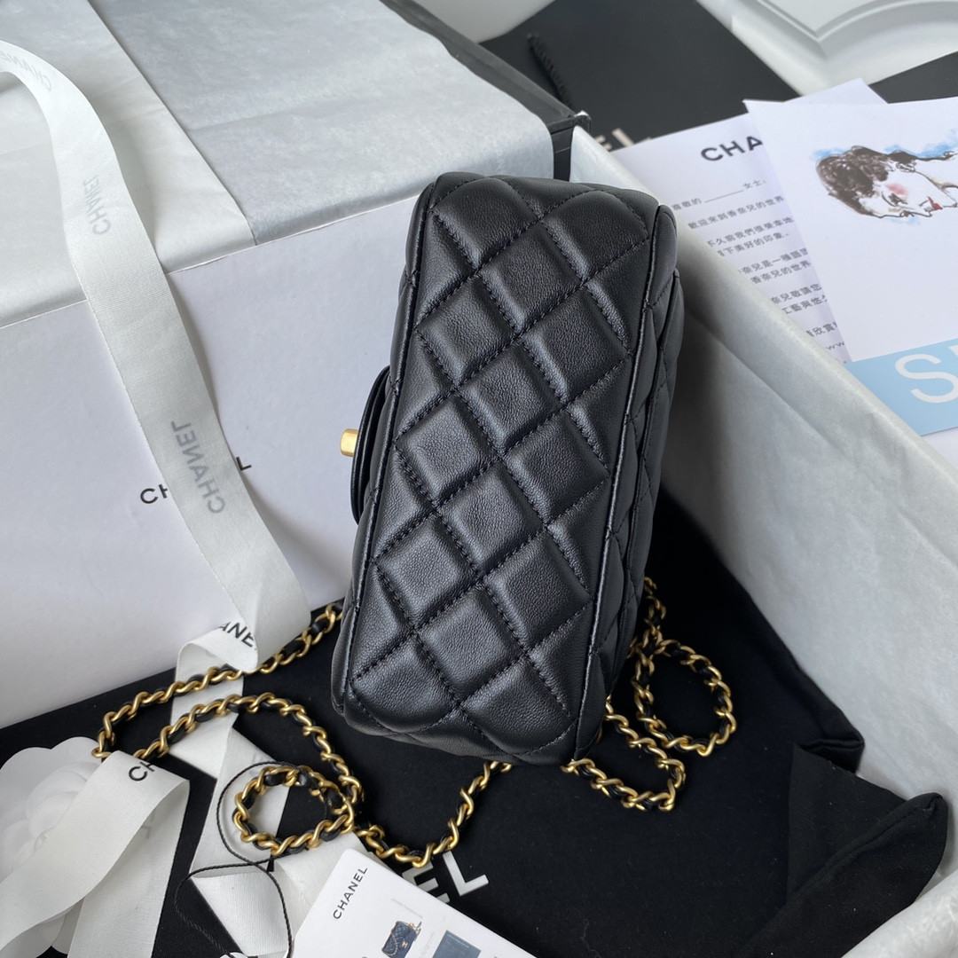 CHANEL MINI FLAP BAG SHINY CALFSKIN Gold-Tone METAL BLack 5.3 × 6.6 × 3.1 in - Image 6