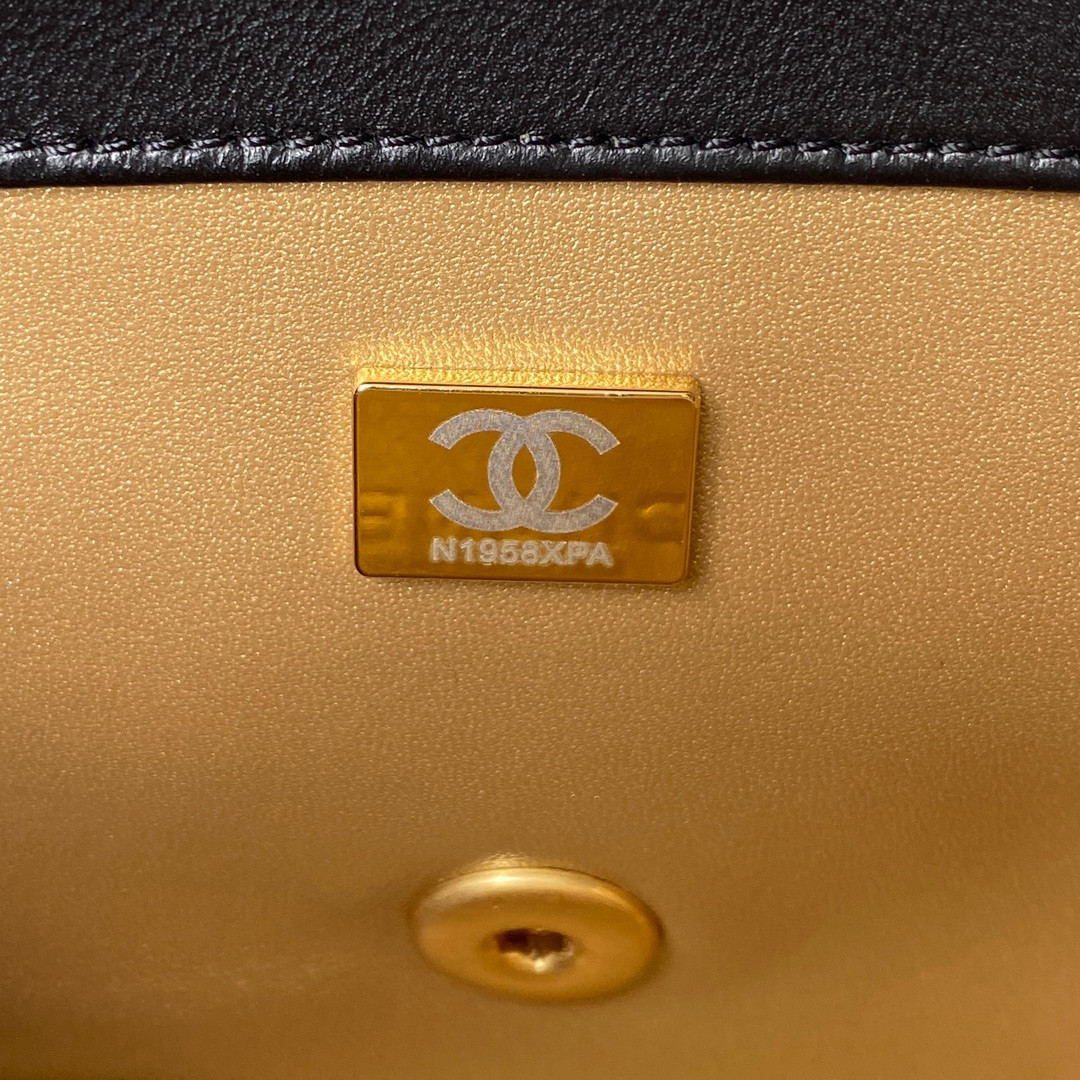 CHANEL MINI FLAP BAG SHINY CALFSKIN Gold-Tone METAL BLack 5.3 × 6.6 × 3.1 in - Image 8