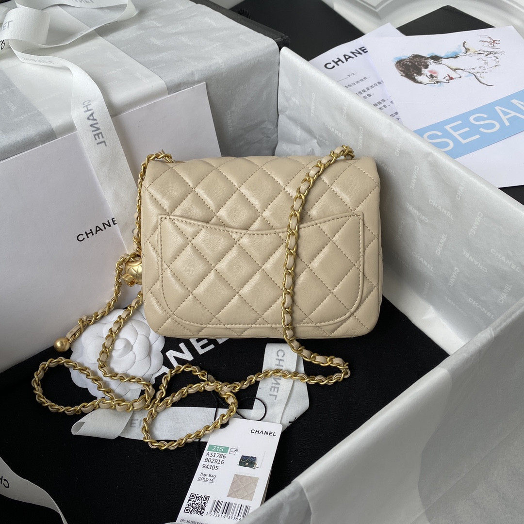 CHANEL MINI FLAP BAG SHINY CALFSKIN Gold-Tone METAL Beige 5.3 × 6.6 × 3.1 in - Image 3