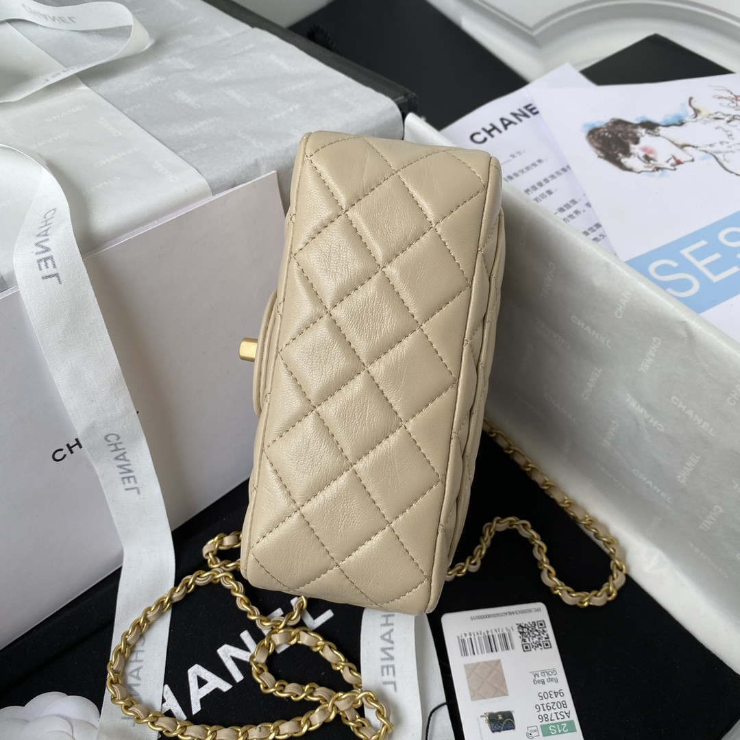 CHANEL MINI FLAP BAG SHINY CALFSKIN Gold-Tone METAL Beige 5.3 × 6.6 × 3.1 in - Image 6