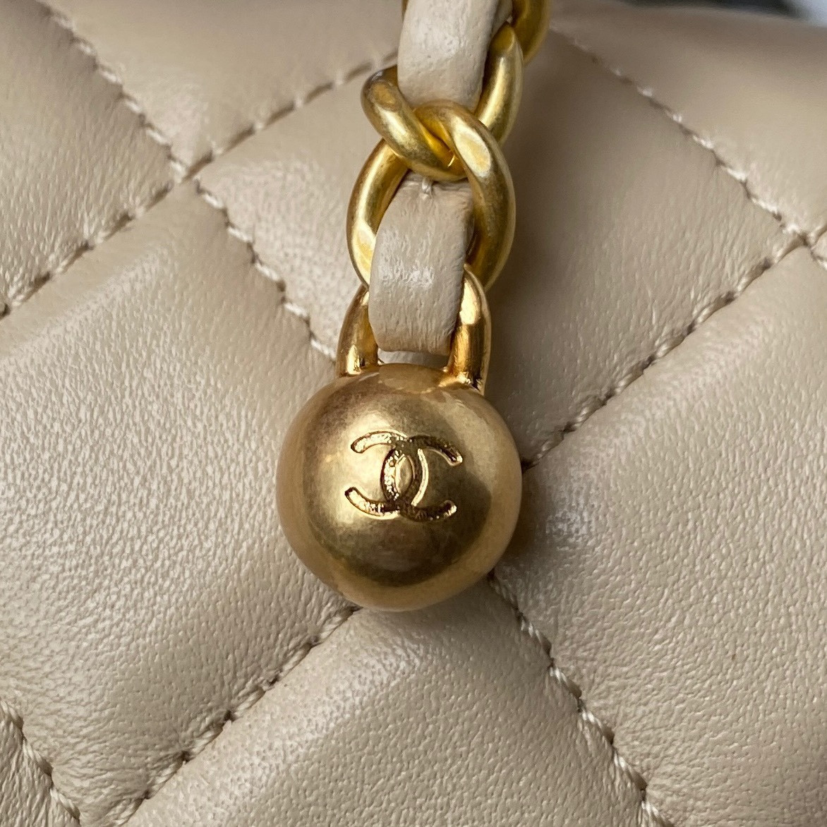 CHANEL MINI FLAP BAG SHINY CALFSKIN Gold-Tone METAL Beige 5.3 × 6.6 × 3.1 in - Image 10