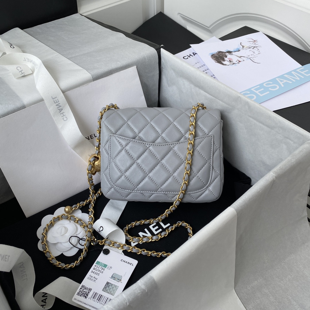 CHANEL MINI FLAP BAG SHINY CALFSKIN Gold-Tone METAL LIGHT BLUE 5.3 × 6.6 × 3.1 in - Image 3