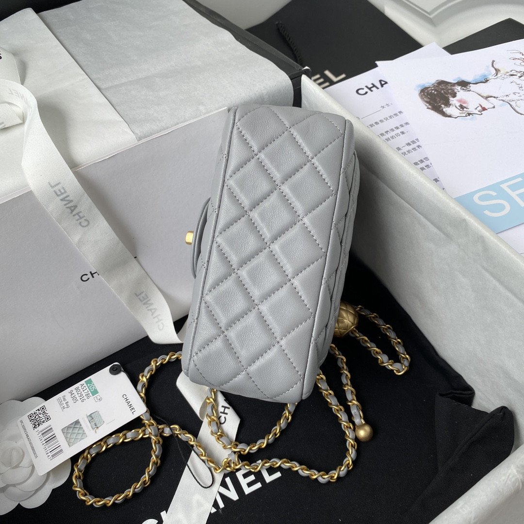CHANEL MINI FLAP BAG SHINY CALFSKIN Gold-Tone METAL LIGHT BLUE 5.3 × 6.6 × 3.1 in - Image 7