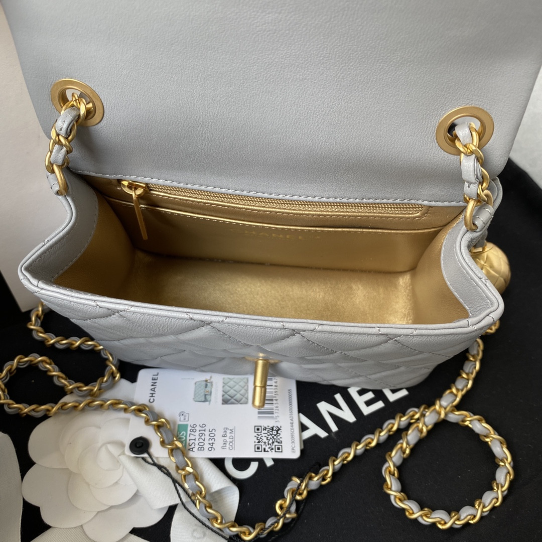 CHANEL MINI FLAP BAG SHINY CALFSKIN Gold-Tone METAL LIGHT BLUE 5.3 × 6.6 × 3.1 in - Image 8