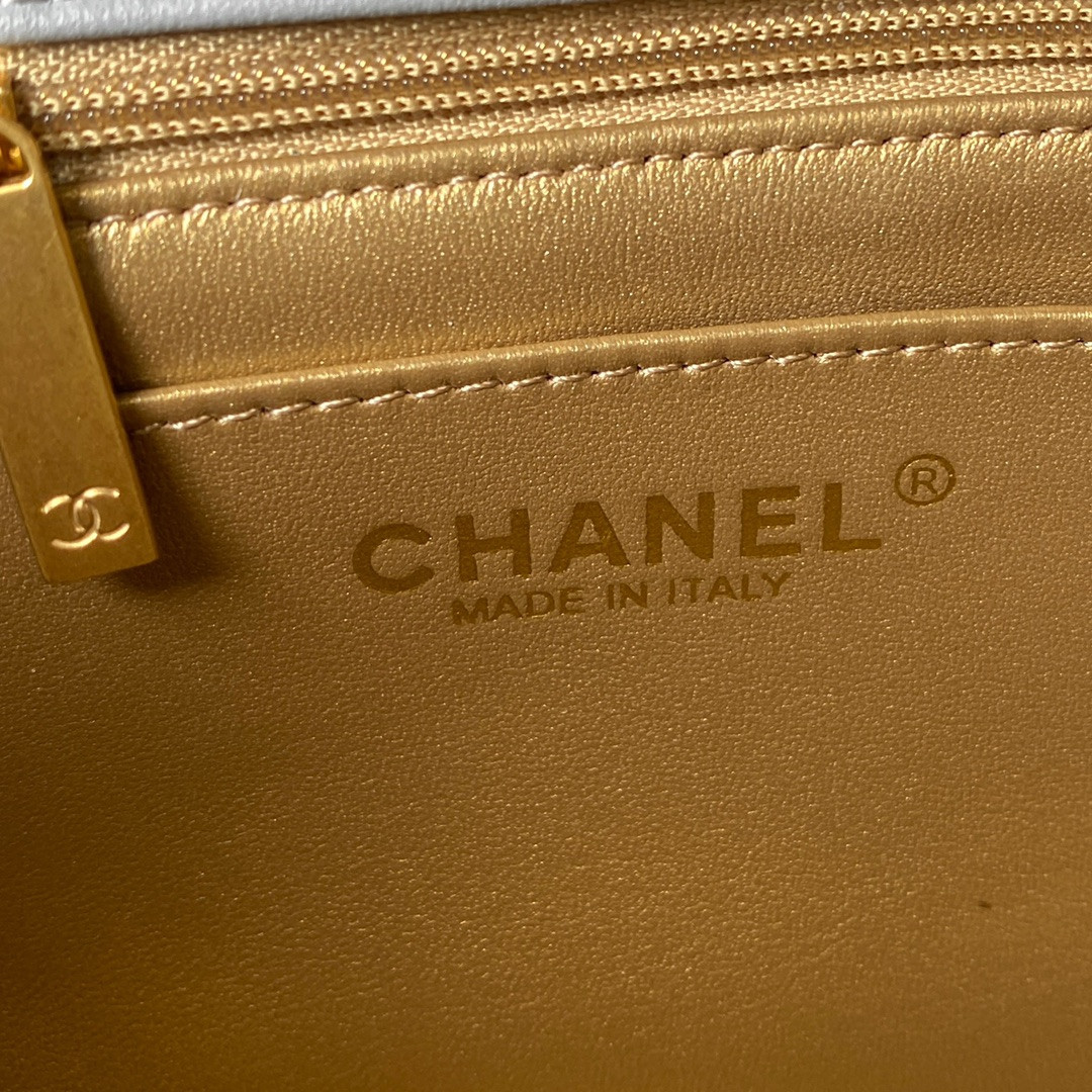 CHANEL MINI FLAP BAG SHINY CALFSKIN Gold-Tone METAL LIGHT BLUE 5.3 × 6.6 × 3.1 in - Image 9