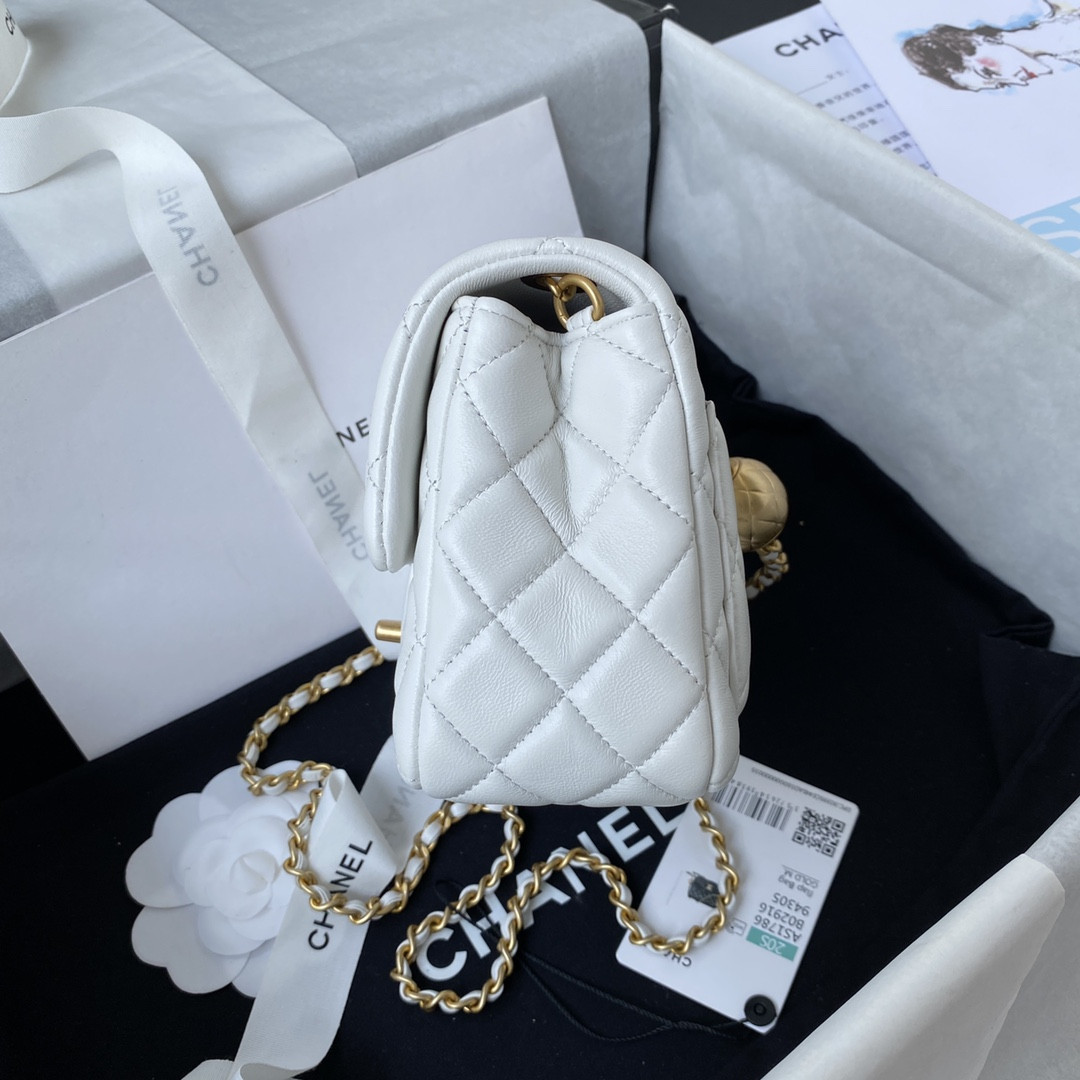CHANEL MINI FLAP BAG SHINY CALFSKIN Gold-Tone METAL WHITE 5.3 × 6.6 × 3.1 in - Image 10