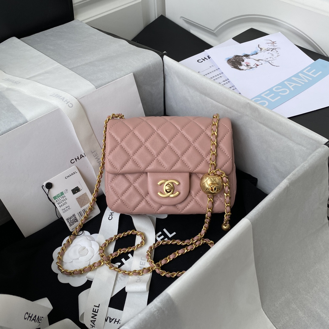 CHANEL MINI FLAP BAG SHINY CALFSKIN Gold-Tone METAL PINK 5.3 × 6.6 × 3.1 in - Image 2