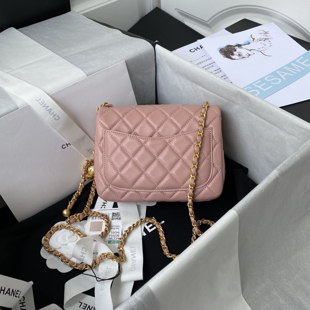 CHANEL MINI FLAP BAG SHINY CALFSKIN Gold-Tone METAL PINK 5.3 × 6.6 × 3.1 in - Image 3